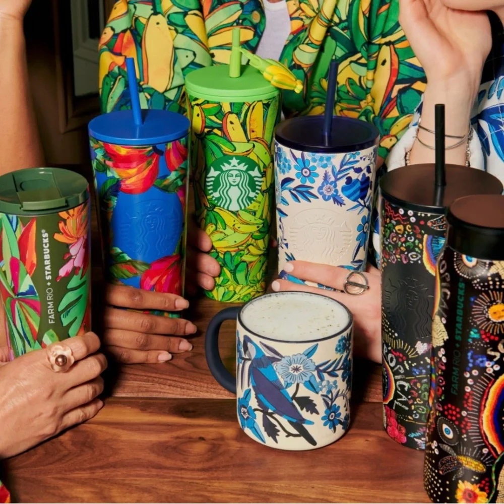 Limited Edition FARM Rio x Starbucks 24oz. Banana Mix Blue Cold Cup